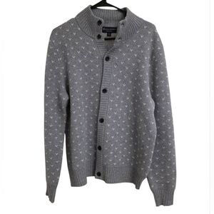 Brooks Brothers Cardigan Sweater Merino Wool Blend Italian Yarn Gray Men's M